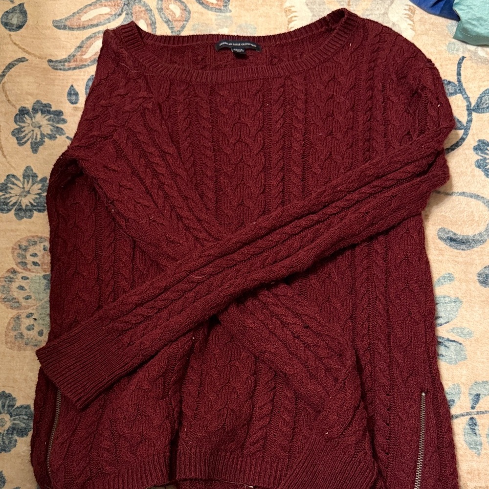 American Eagle Outfitters Maroon Cable Knit Sweater